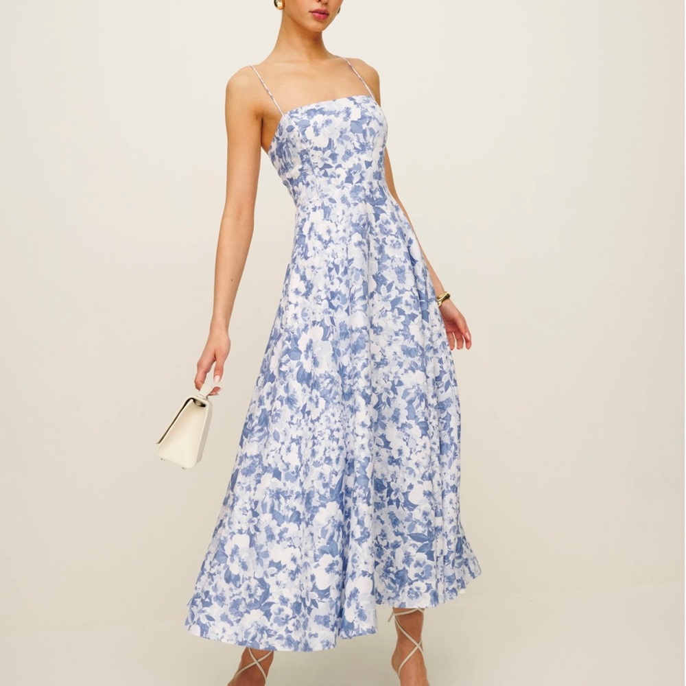 Reformation Blue and White Floral Midi Dress - Picture 3 of 6